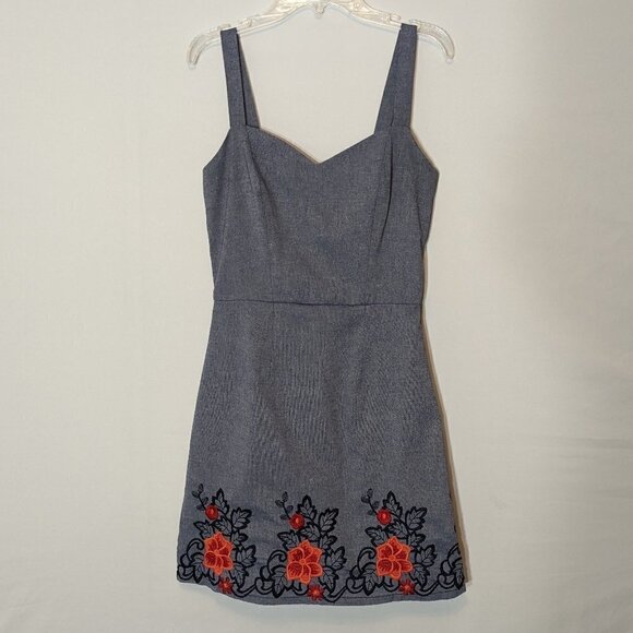WOMEN'S "Mi Ami" Chambray Blue, Embroidered, Short Sleeveless Dress; Size XS - Picture 1 of 6